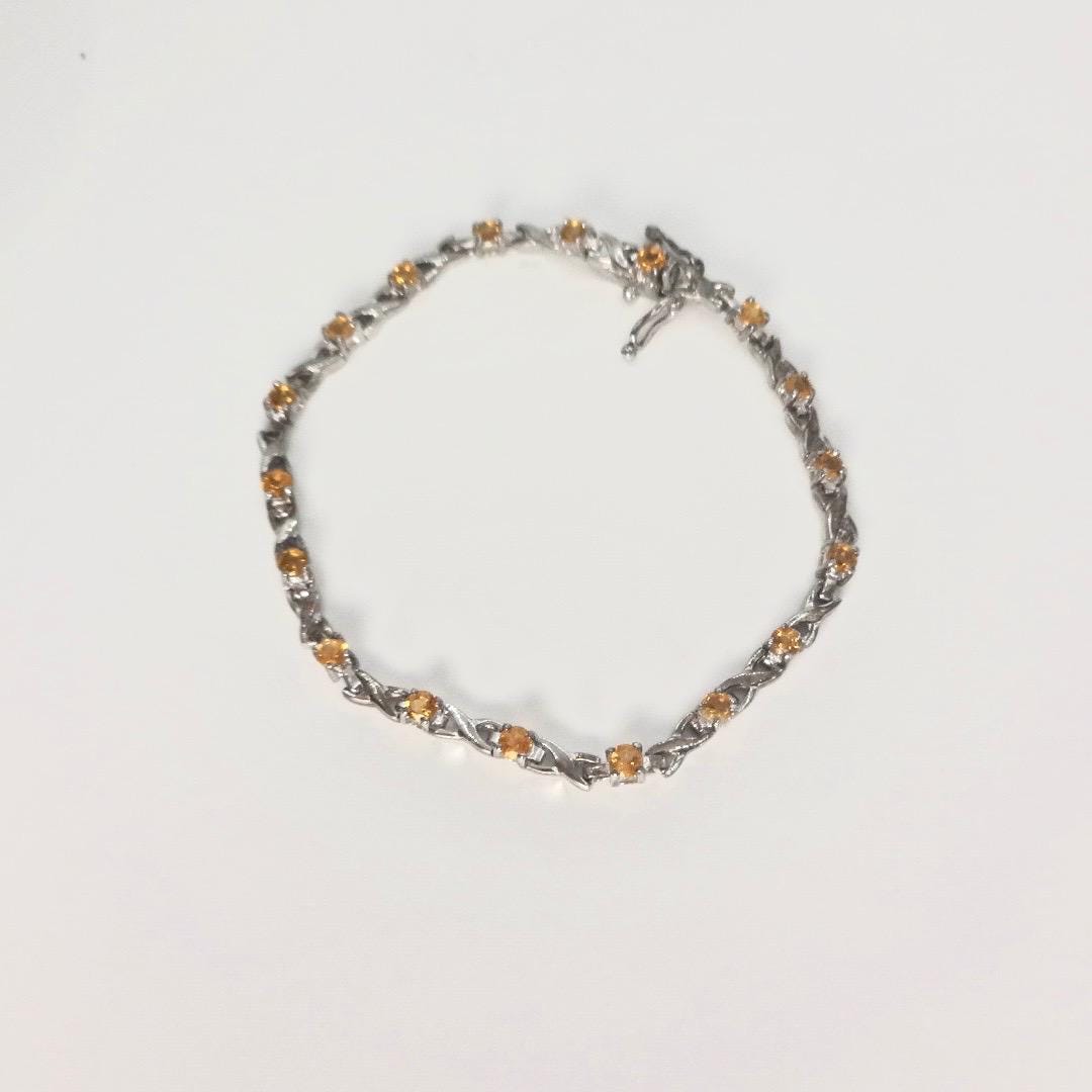 Vintage Gold Citrine Bracelet Deco 925 Sterling Silver Tennis