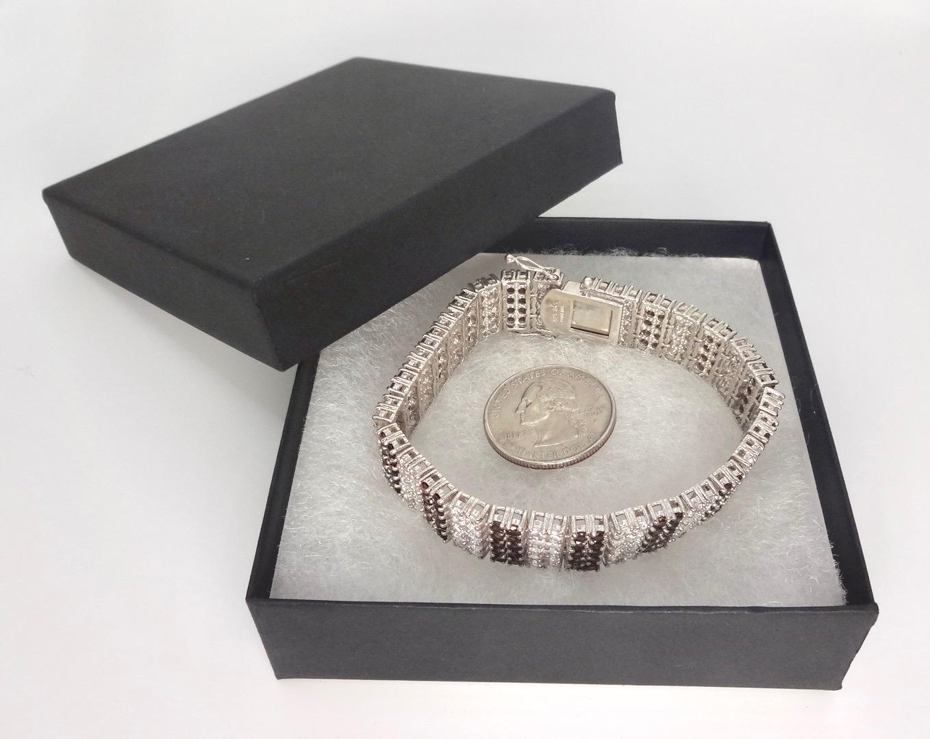 Handmade Genuine Smoky Topaz and White Sapphires 925 Sterling Silver Tennis Bracelet