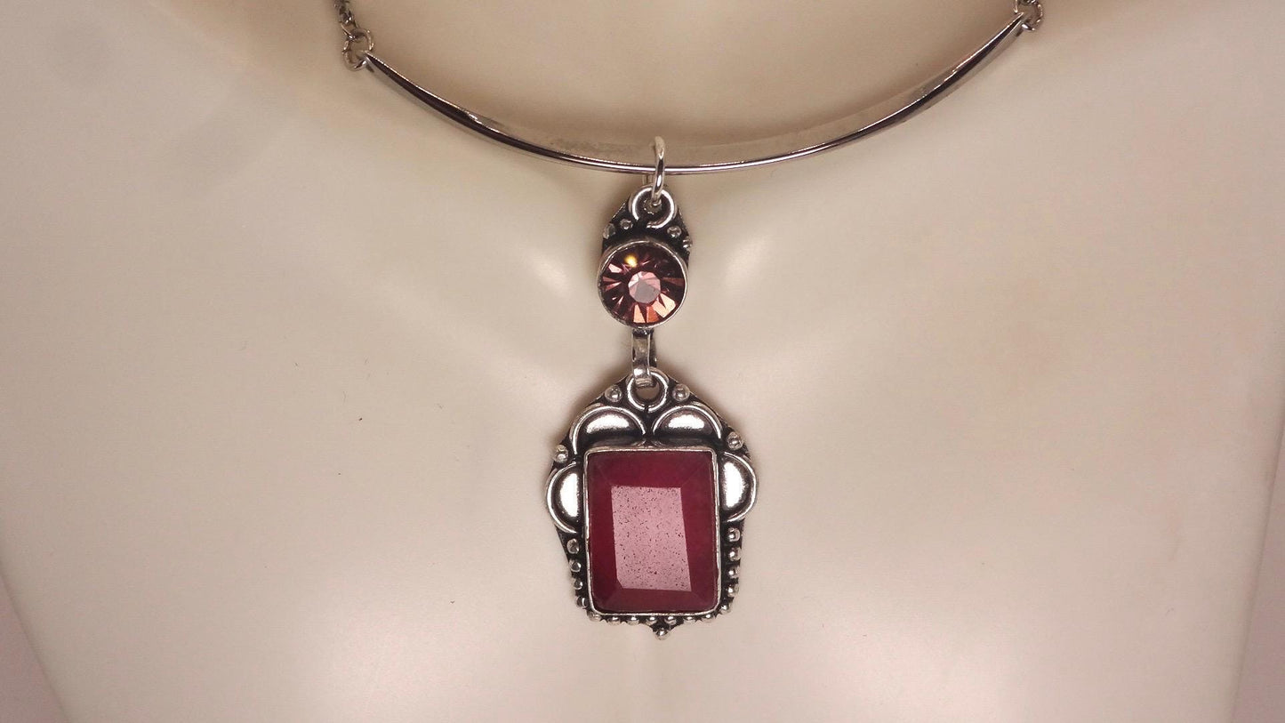 Vintage Antique Pink Raw Ruby Choker Necklace