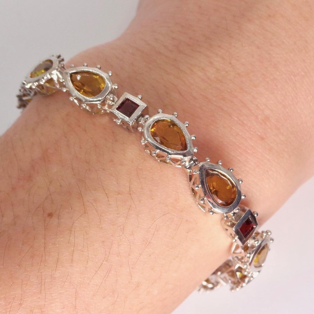 Vintage Citrine Garnet Tennis Bracelet in 925 Sterling Silver