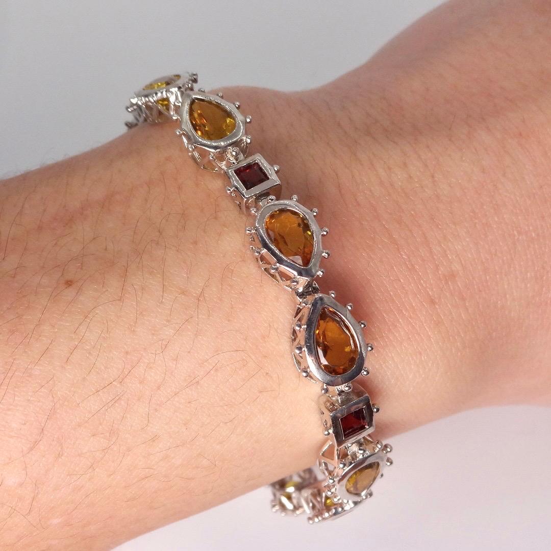 Vintage Citrine Garnet Tennis Bracelet in 925 Sterling Silver