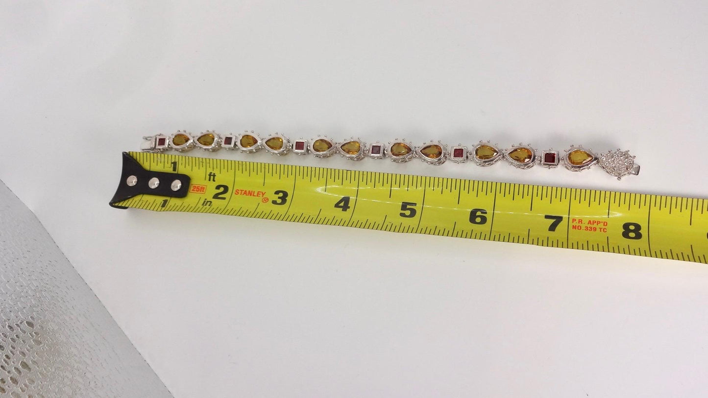 Vintage Citrine Garnet Tennis Bracelet in 925 Sterling Silver