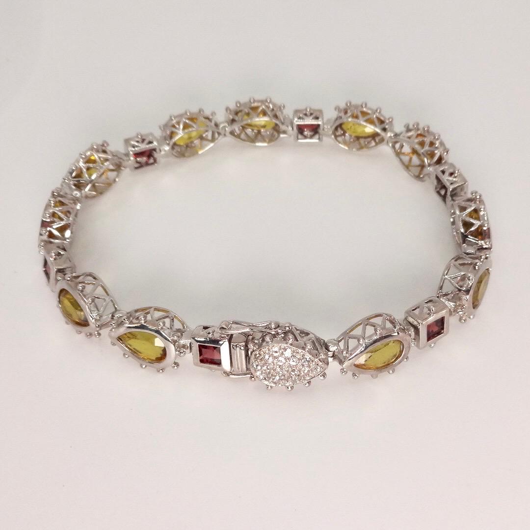 Vintage Citrine Garnet Tennis Bracelet in 925 Sterling Silver