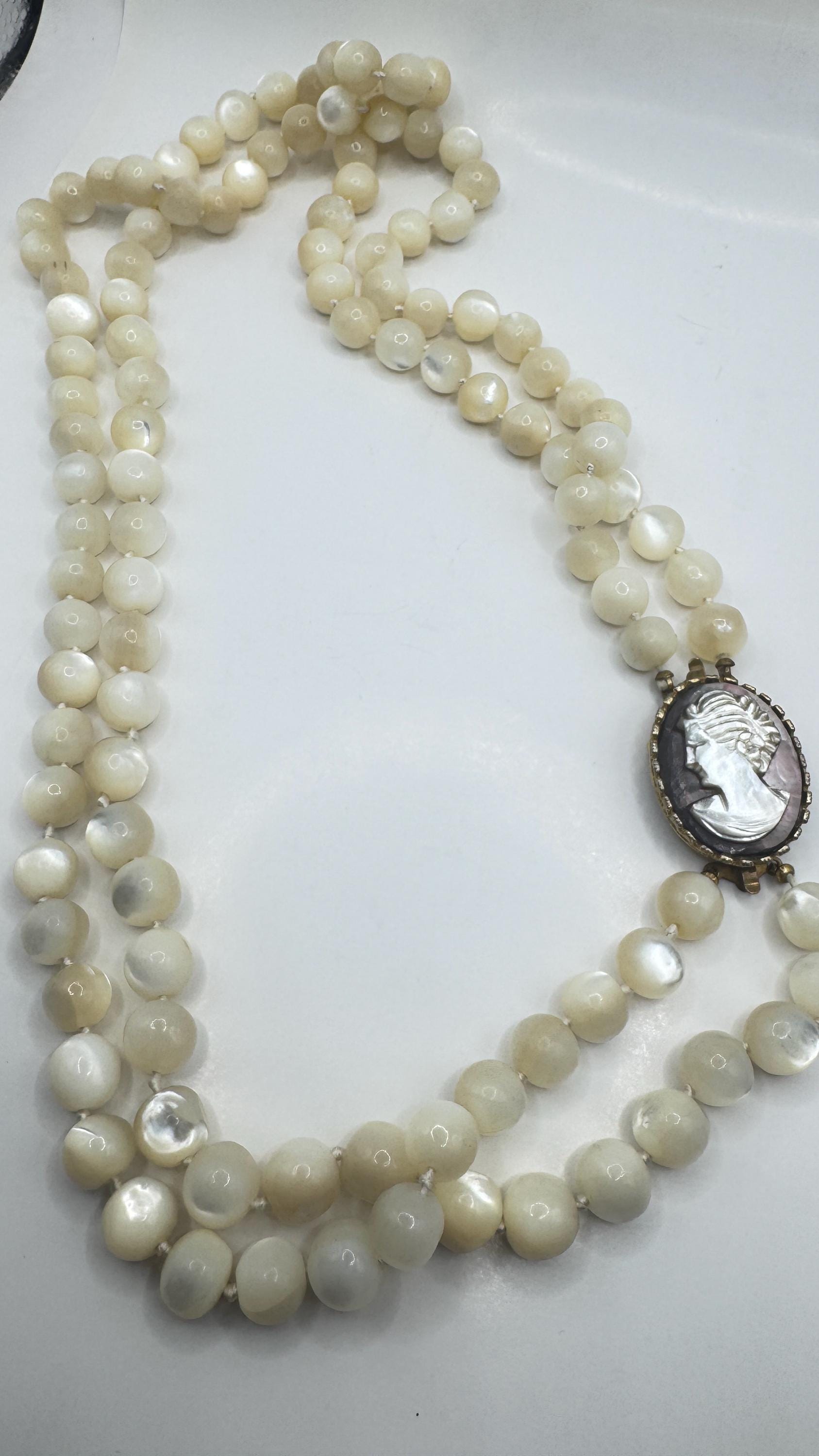 Vintage Mother of Pearl Cameo 2 strand Necklace