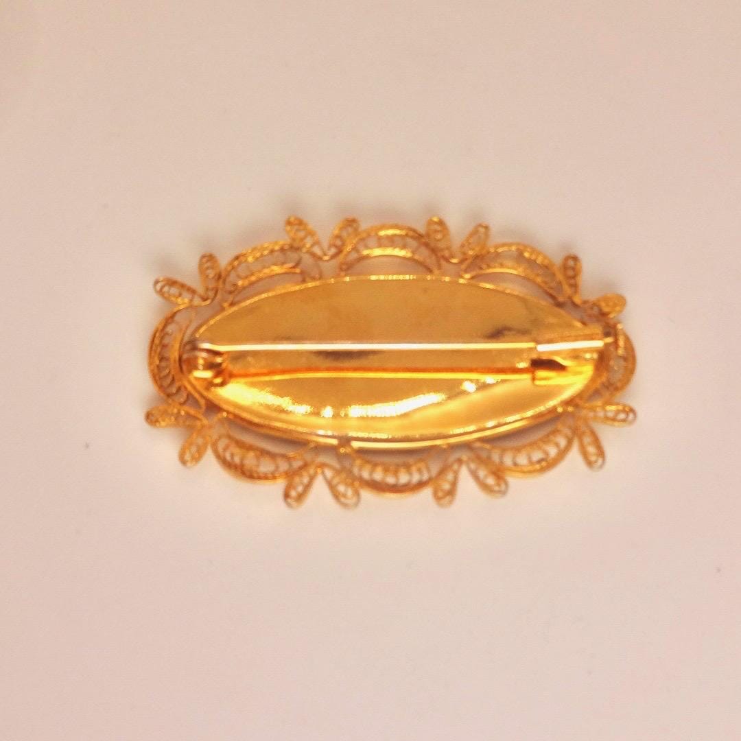 Vintage Gold Damascine Choker, Gold Filled Pendant Brooch
