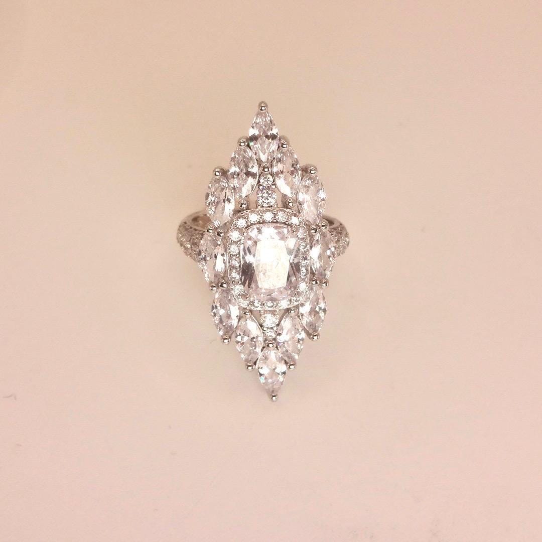 Vintage Cubic Zirconia Crystal Sterling Silver Ring Size 6