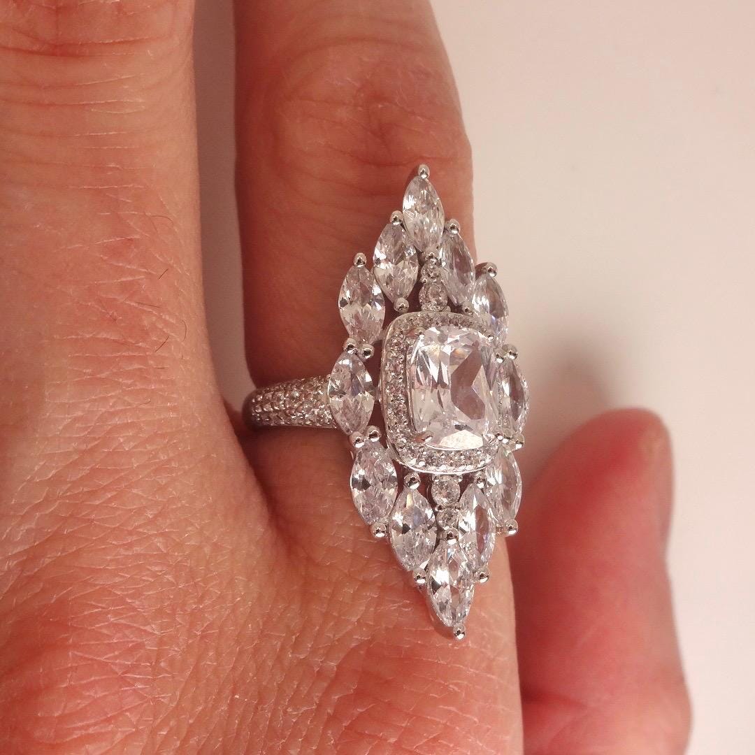 Vintage Cubic Zirconia Crystal Sterling Silver Ring Size 6