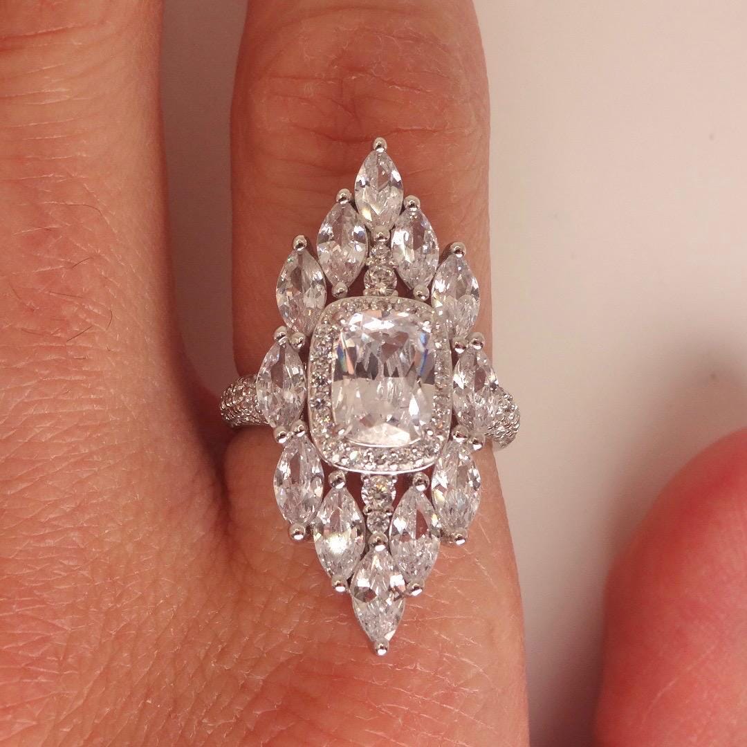 Vintage Cubic Zirconia Crystal Sterling Silver Ring Size 6