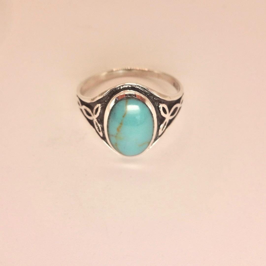 Vintage Turquoise Gemstone 925 Sterling Silver Celtic Ring