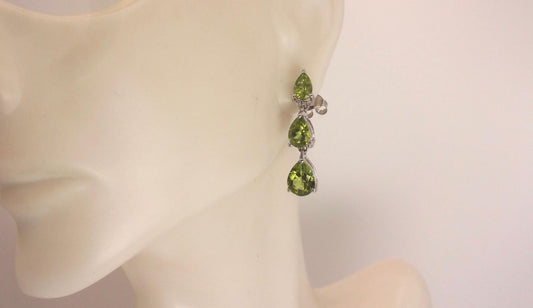 Vintage Green Peridot post 925 Sterling Silver button Earrings