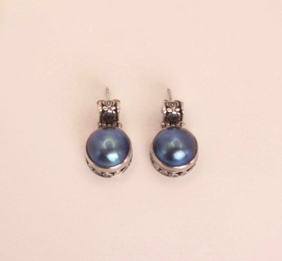 Vintage Genuine Garnet and Pearl Sterling Silver Dangle Earrings