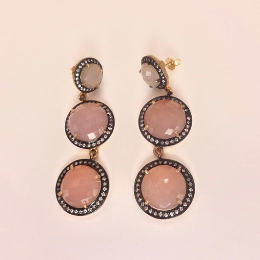 Vintage Rose Quartz Sterling Silver Dangle Earrings