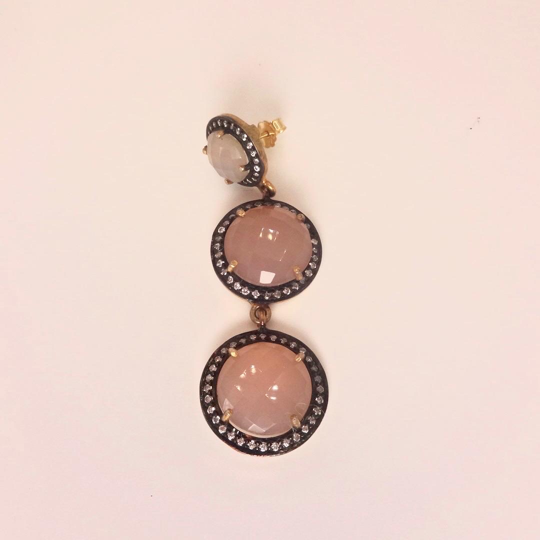 Vintage Rose Quartz Sterling Silver Dangle Earrings