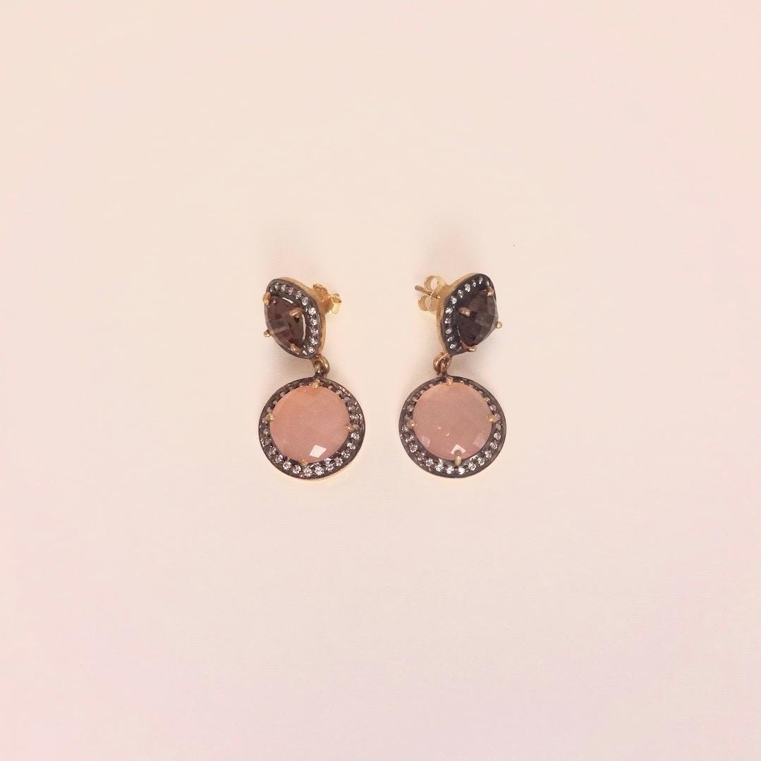 Vintage Rose Quartz Sterling Silver Dangle Earrings