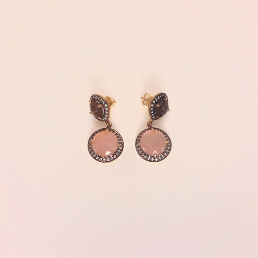 Vintage Rose Quartz Sterling Silver Dangle Earrings