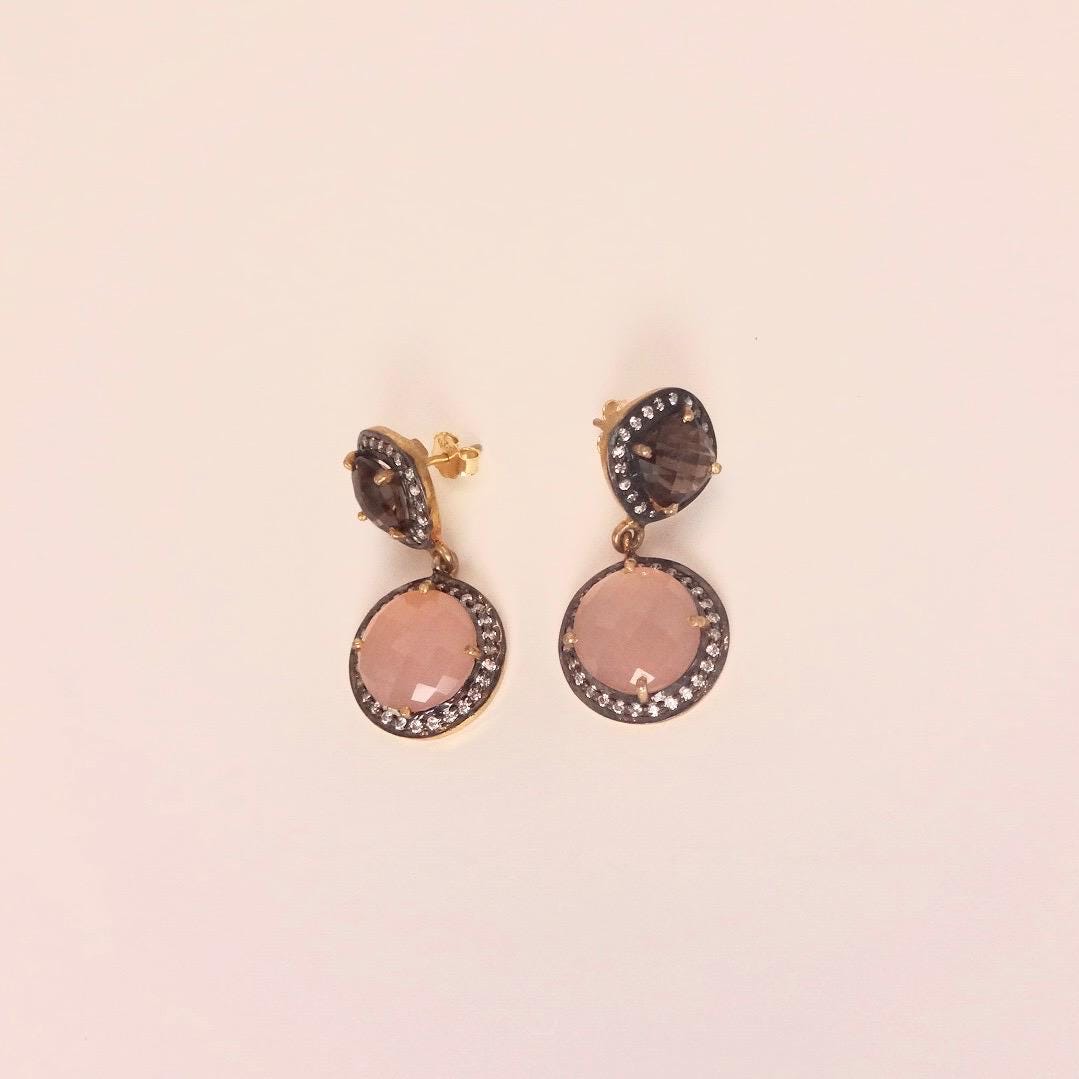 Vintage Rose Quartz Sterling Silver Dangle Earrings