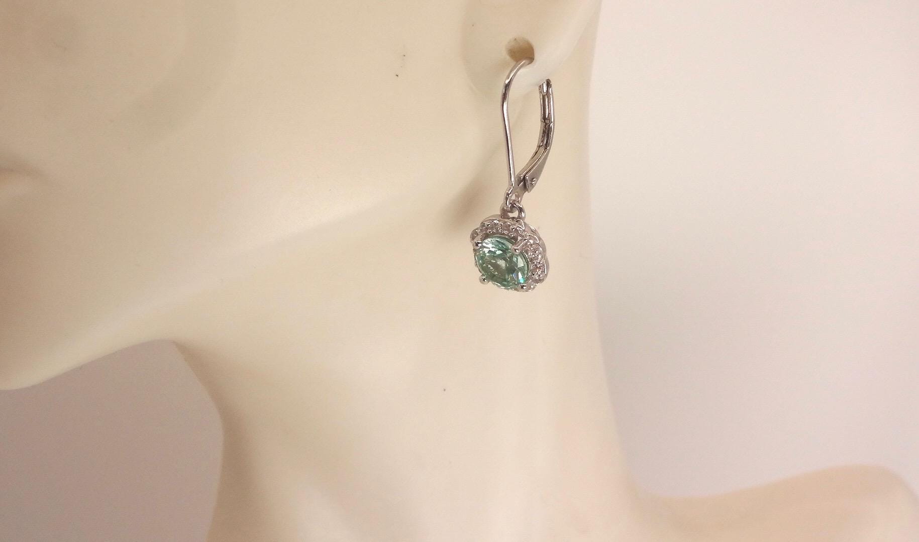 Vintage Genuine Green Amethyst 925 Sterling Silver Chandelier Dangle Earrings