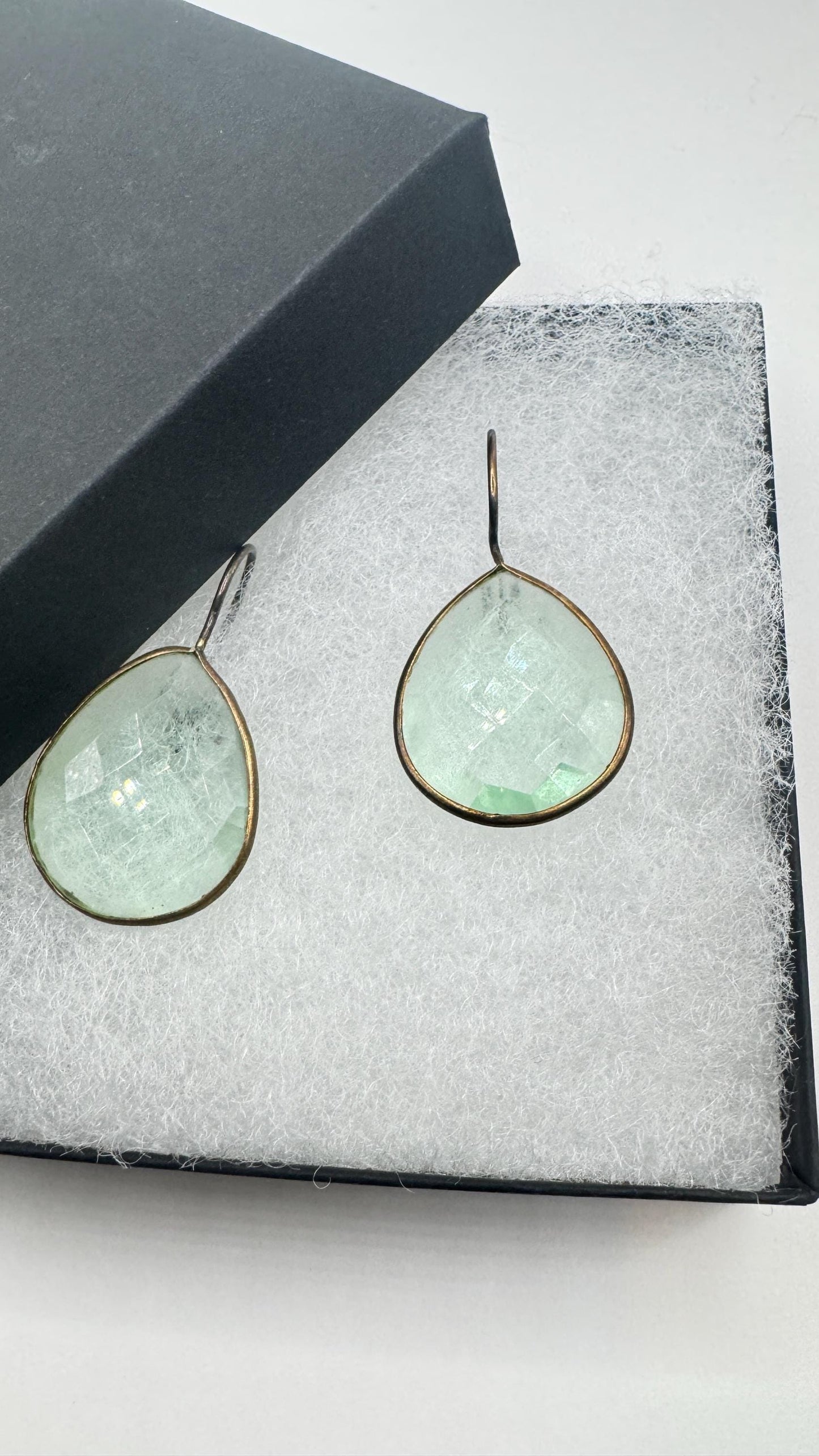 Antique Vintage Aqua Blue Volcanic Glass 925 Sterling Silver Dangle Earrings