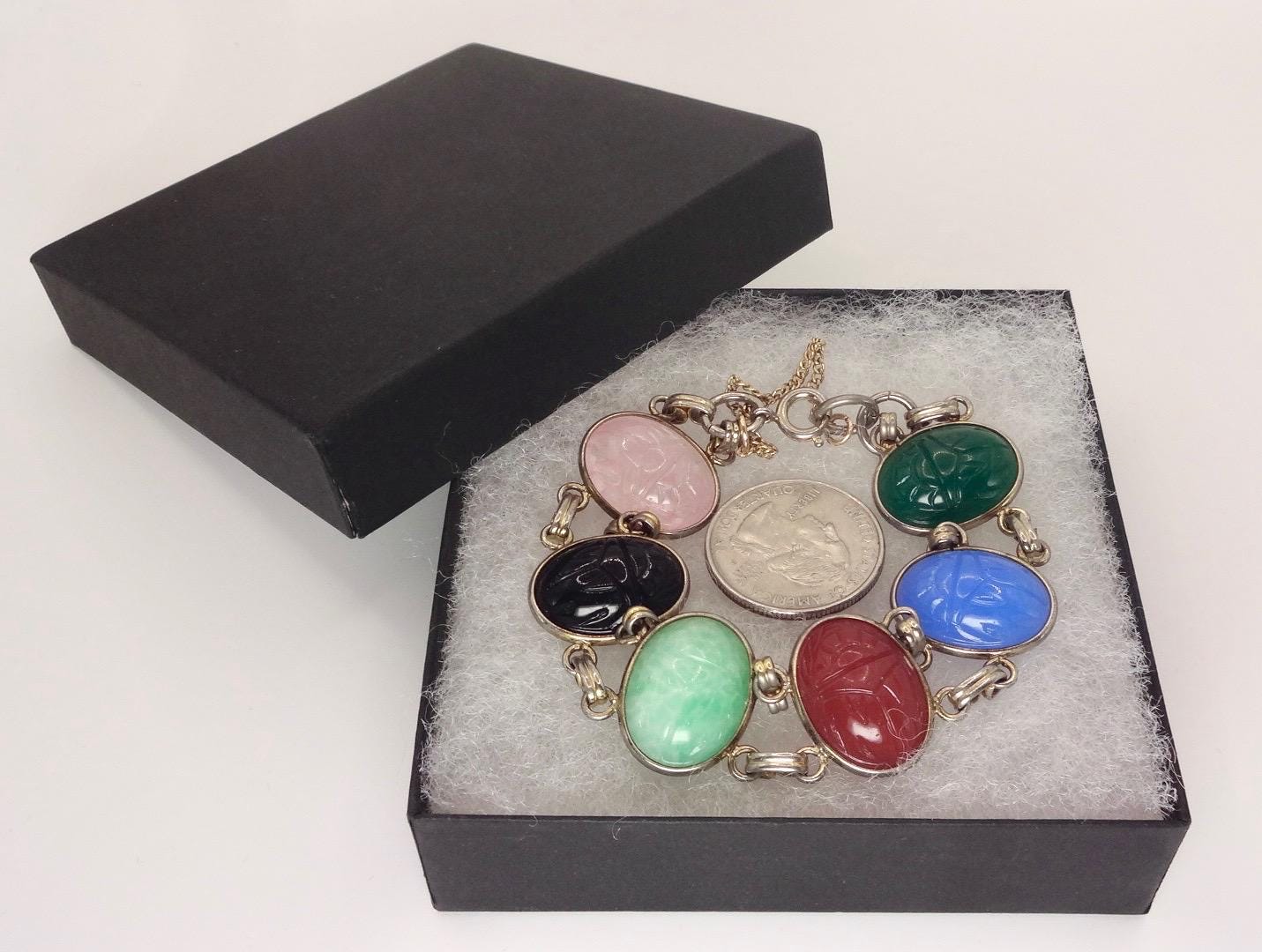 Vintage Scarab Bracelet Gold filled Carved Gemstones