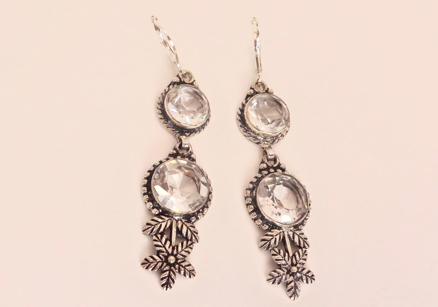 Vintage Clear Quartz Earrings 925 Sterling Silver