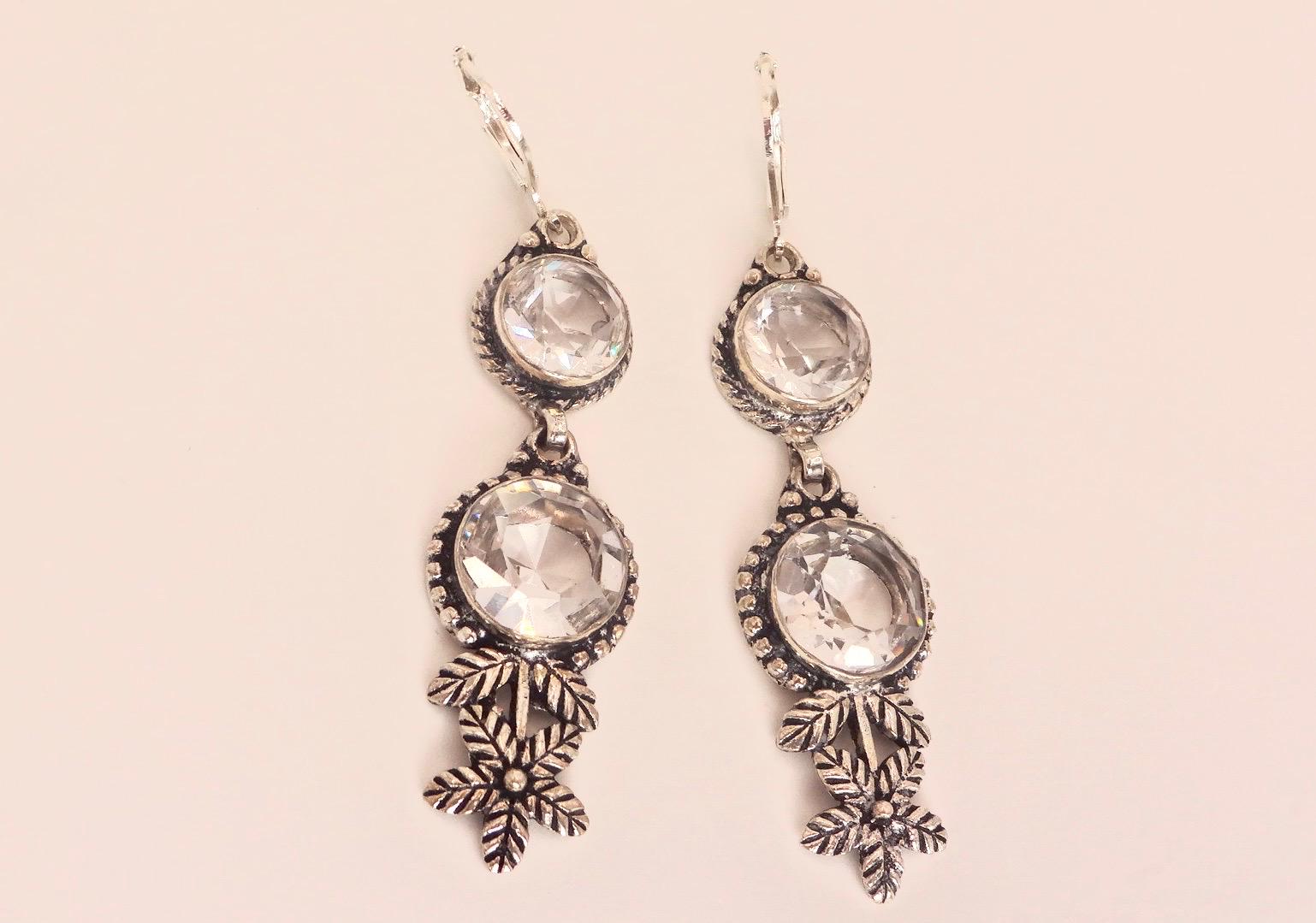 Vintage Clear Quartz Earrings 925 Sterling Silver