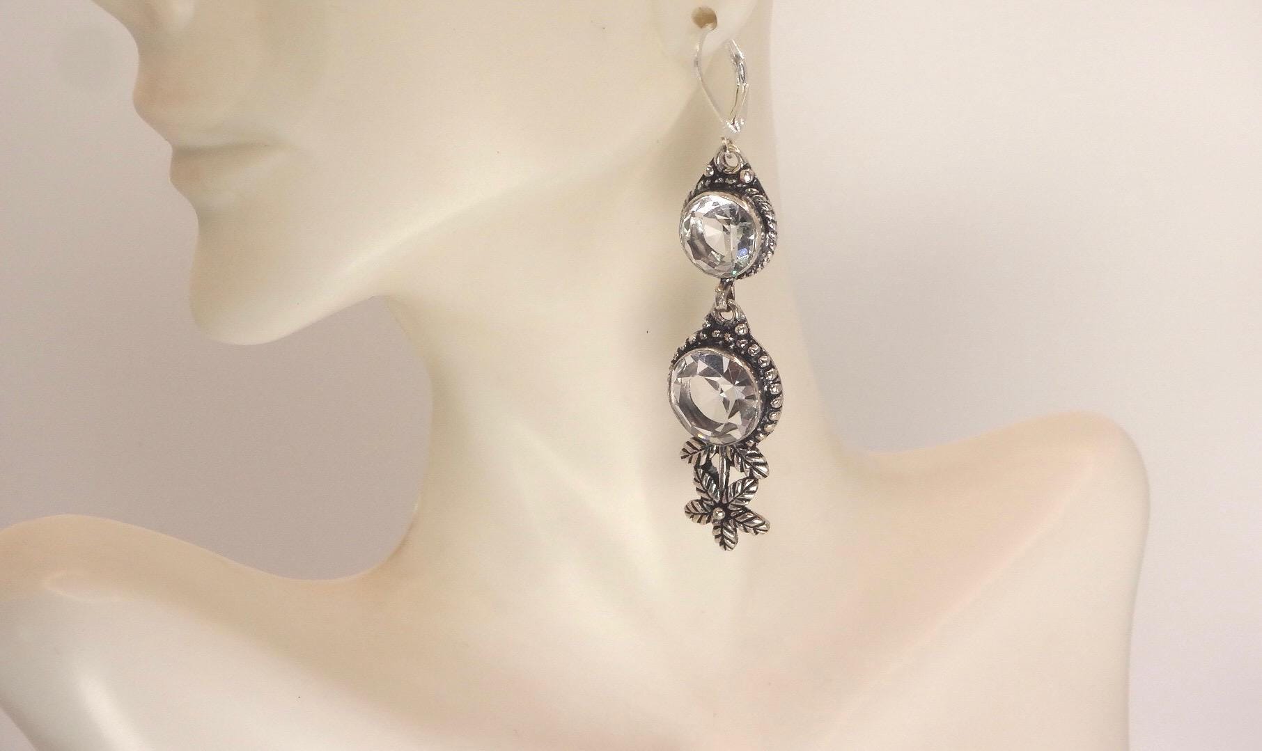 Vintage Clear Quartz Earrings 925 Sterling Silver