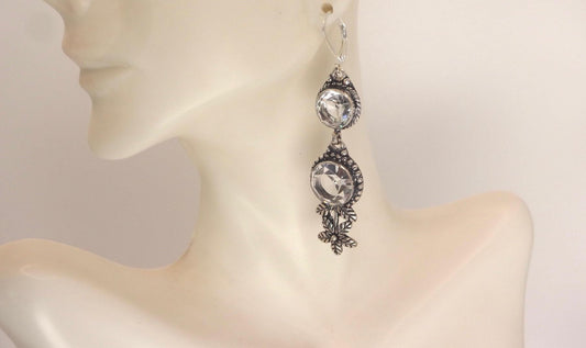 Vintage Clear Quartz Earrings 925 Sterling Silver