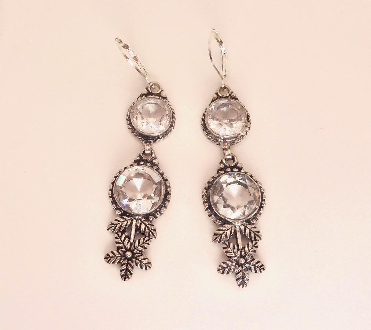 Vintage Clear Quartz Earrings 925 Sterling Silver