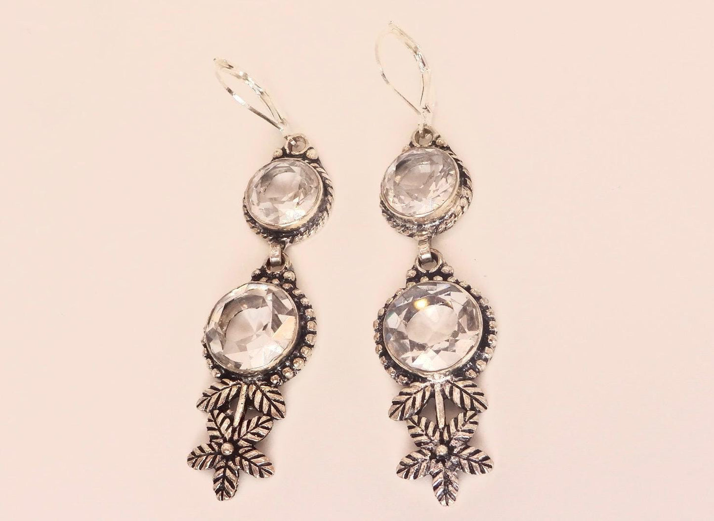 Vintage Clear Quartz Earrings 925 Sterling Silver