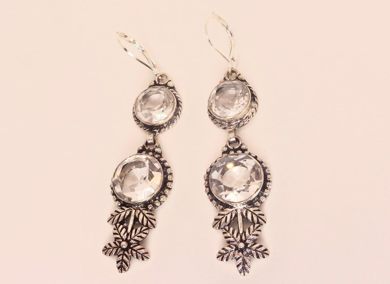 Vintage Clear Quartz Earrings 925 Sterling Silver