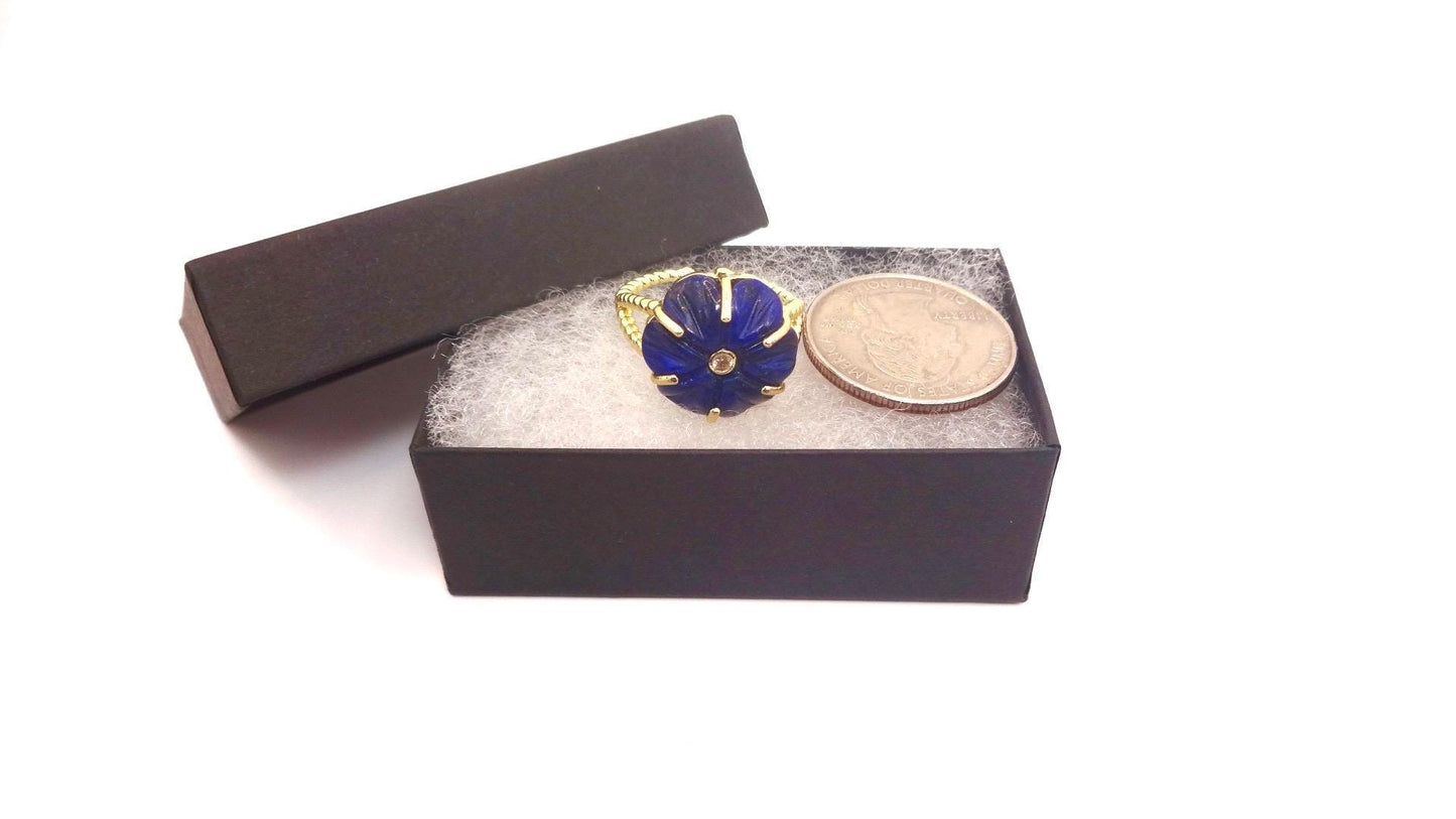 Vintage Blue Lapis Lazuli Flower Adjustable Ring