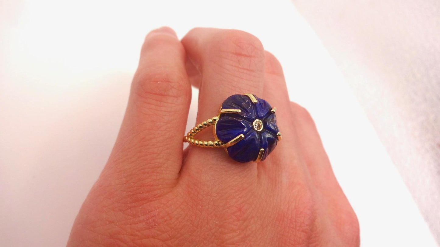 Vintage Blue Lapis Lazuli Flower Adjustable Ring