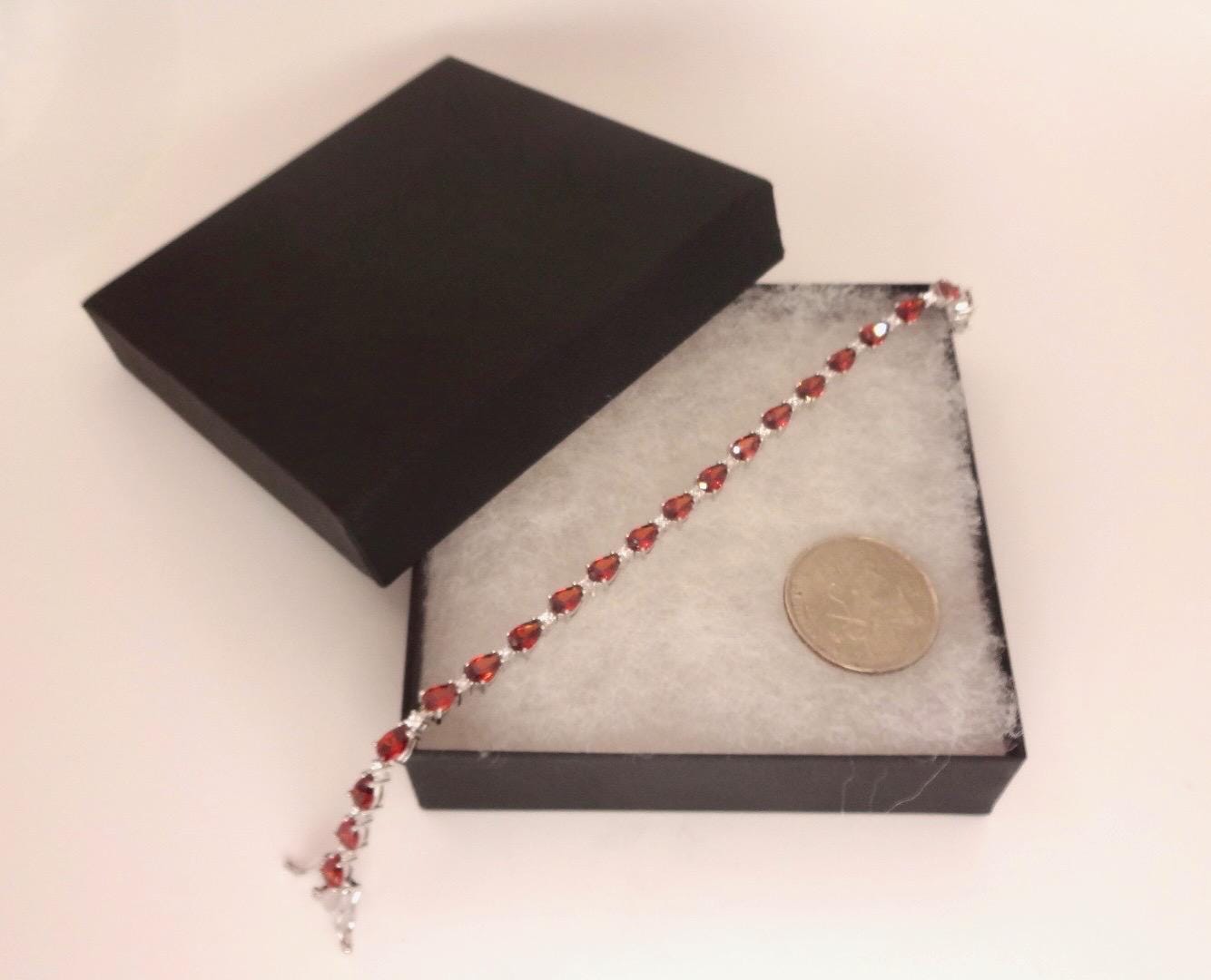 Vintage Bohemian Red Garnet and Cubic Zirconia Bracelet 925 Sterling Silver
