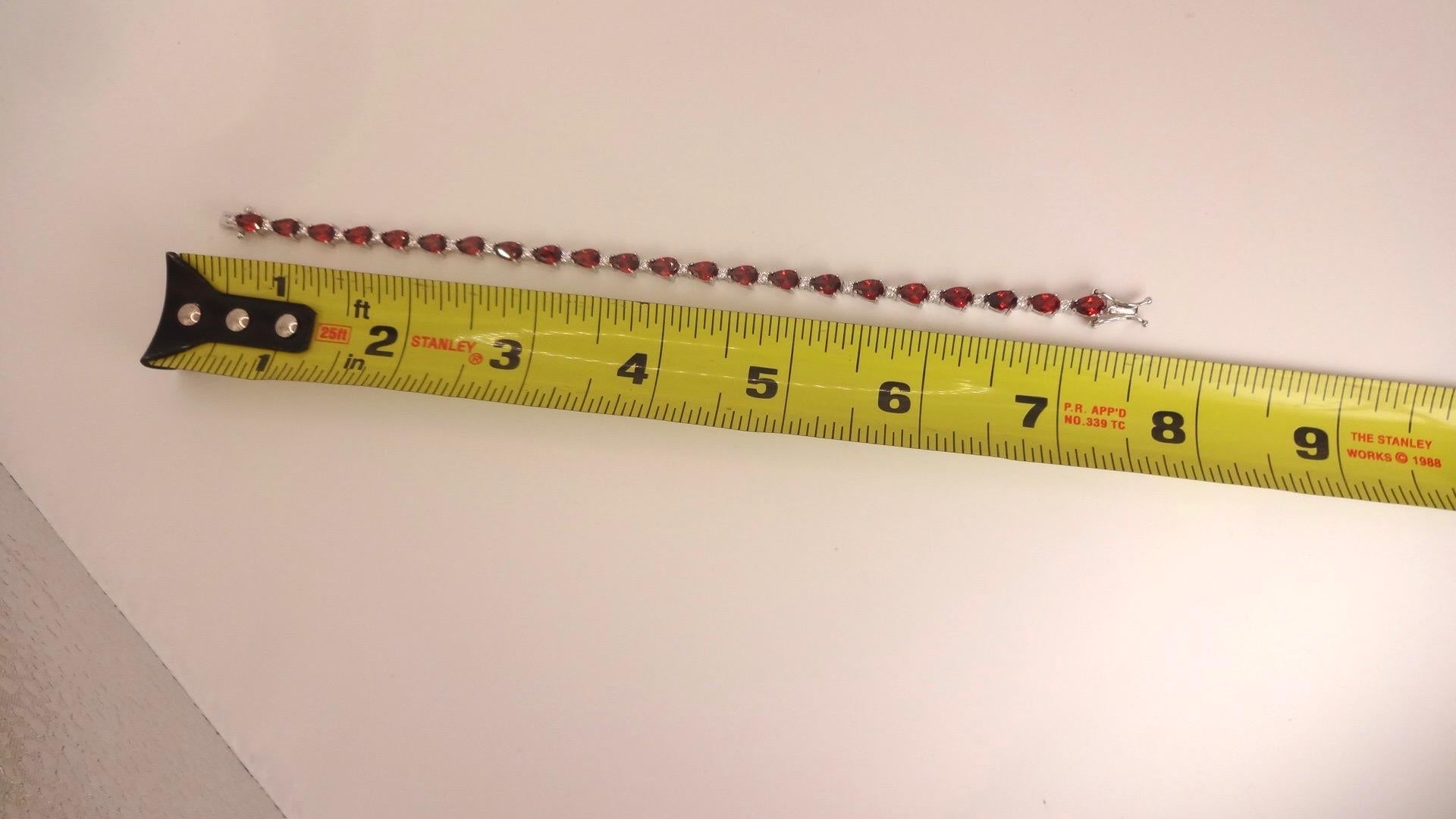 Vintage Bohemian Red Garnet and Cubic Zirconia Bracelet 925 Sterling Silver