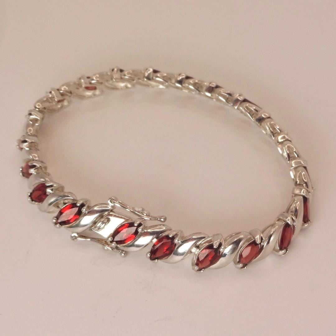 Vintage Red Garnet Bracelet Sterling Silver Deco Tennis