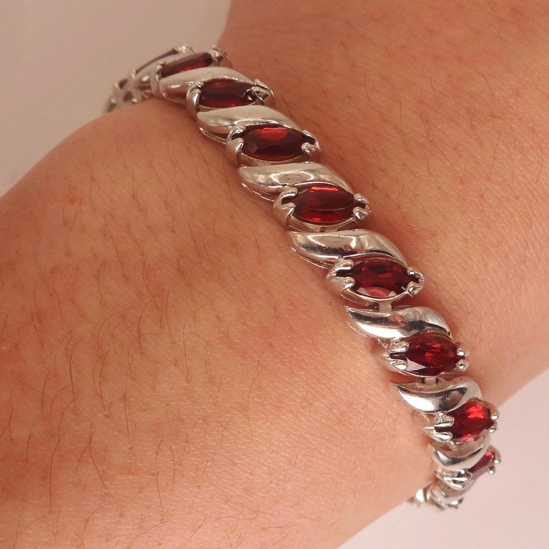 Vintage Red Garnet Bracelet Sterling Silver Deco Tennis