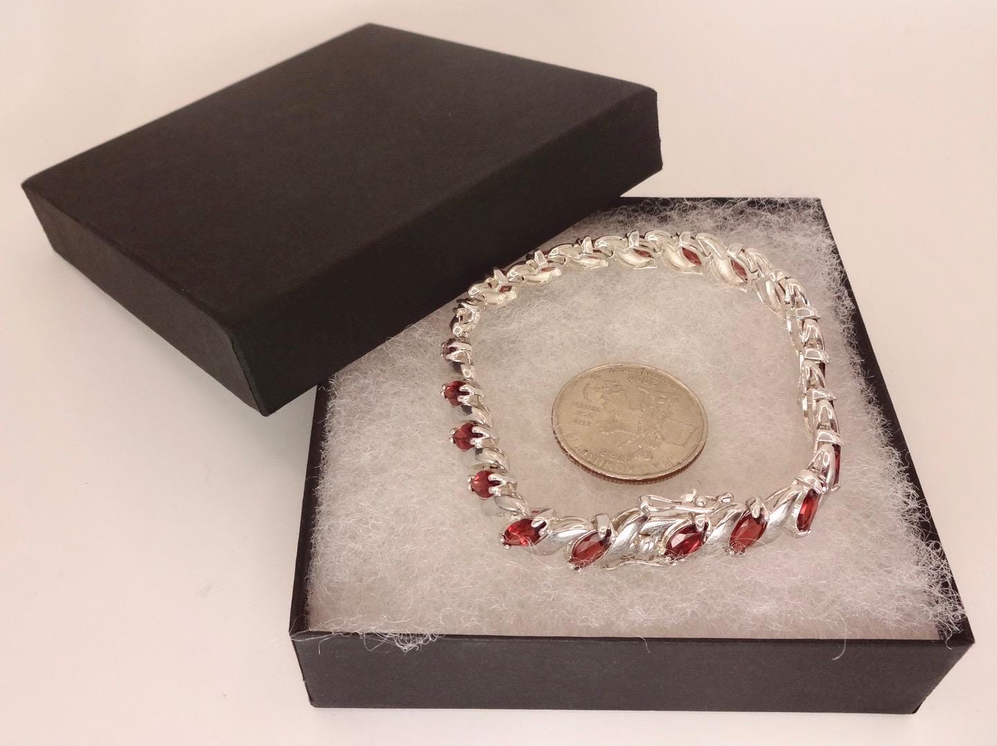 Vintage Red Garnet Bracelet Sterling Silver Deco Tennis