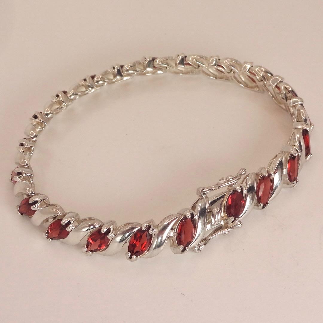 Vintage Red Garnet Bracelet Sterling Silver Deco Tennis