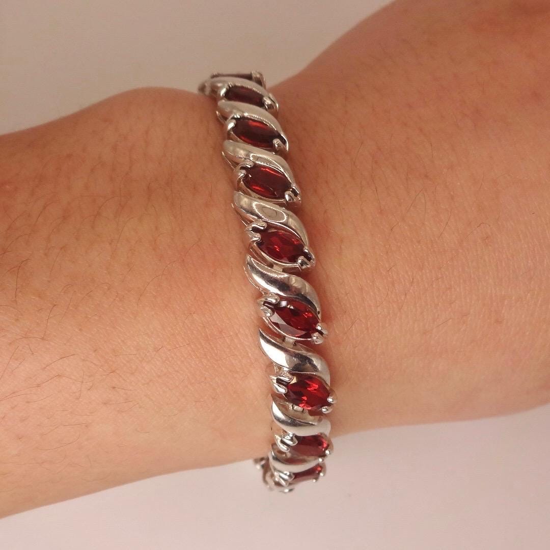 Vintage Red Garnet Bracelet Sterling Silver Deco Tennis