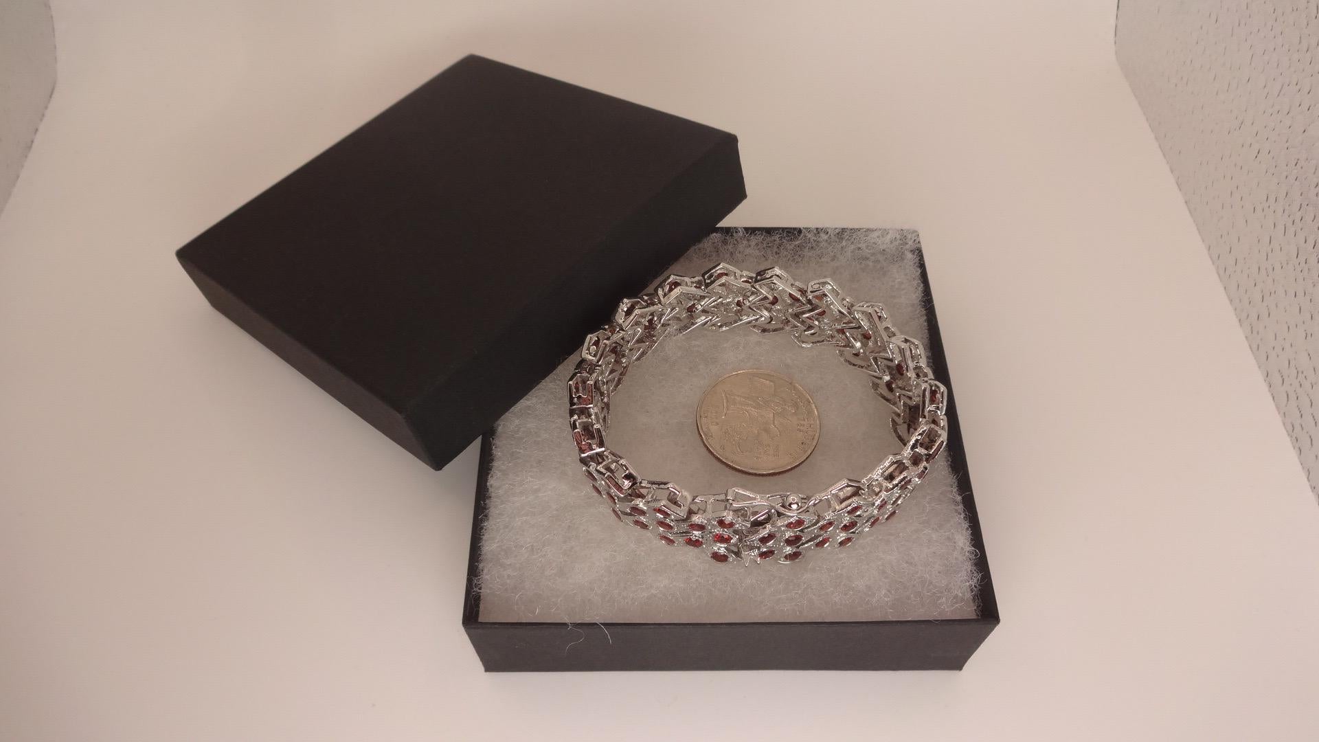 Vintage Bohemian Red Garnet Bracelet 925 Sterling Silver