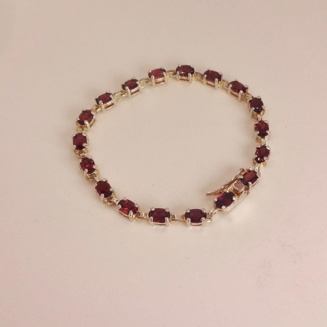 Vintage Bohemian Red Garnet Bracelet 925 Sterling Silver