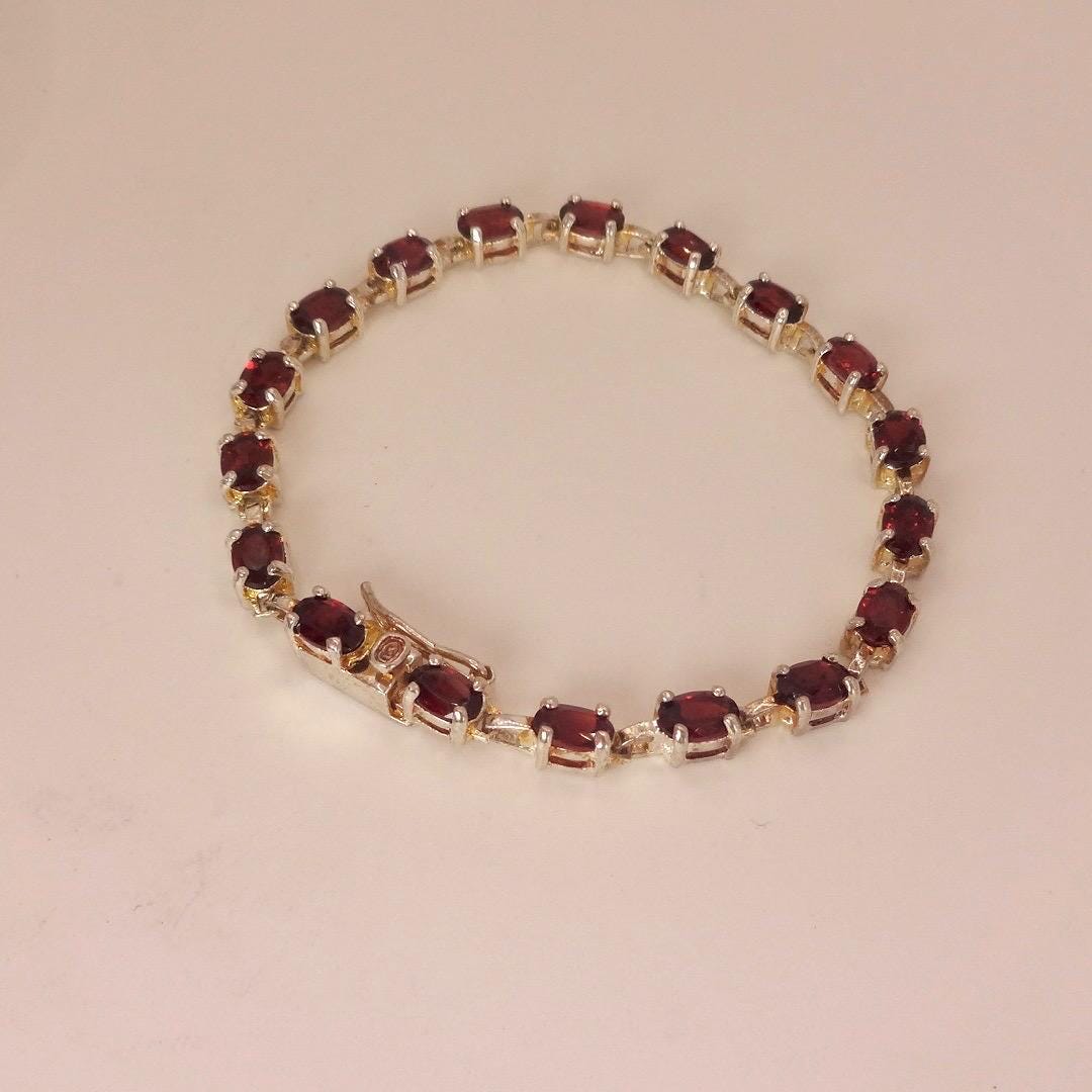 Vintage Bohemian Red Garnet Bracelet 925 Sterling Silver