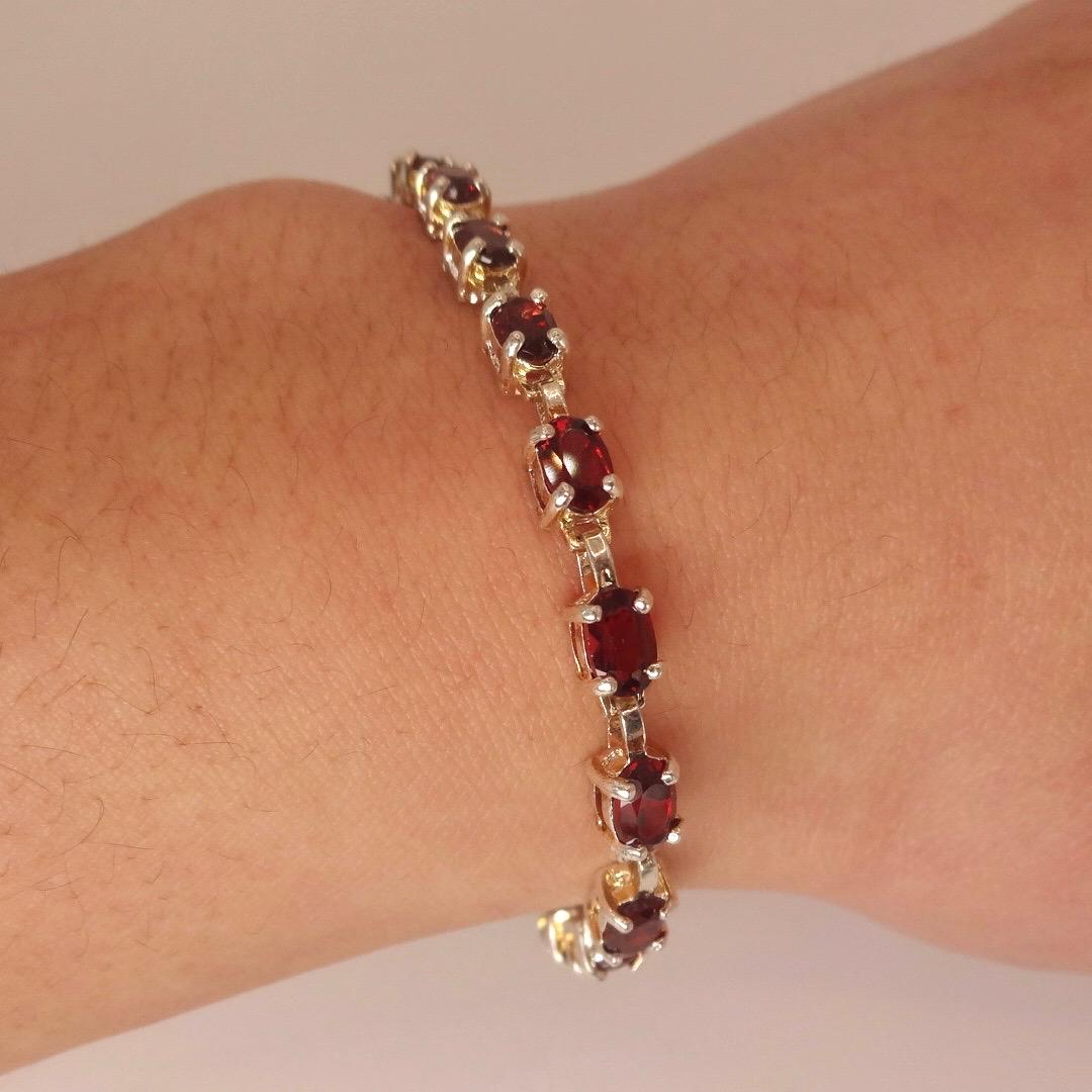 Vintage Bohemian Red Garnet Bracelet 925 Sterling Silver