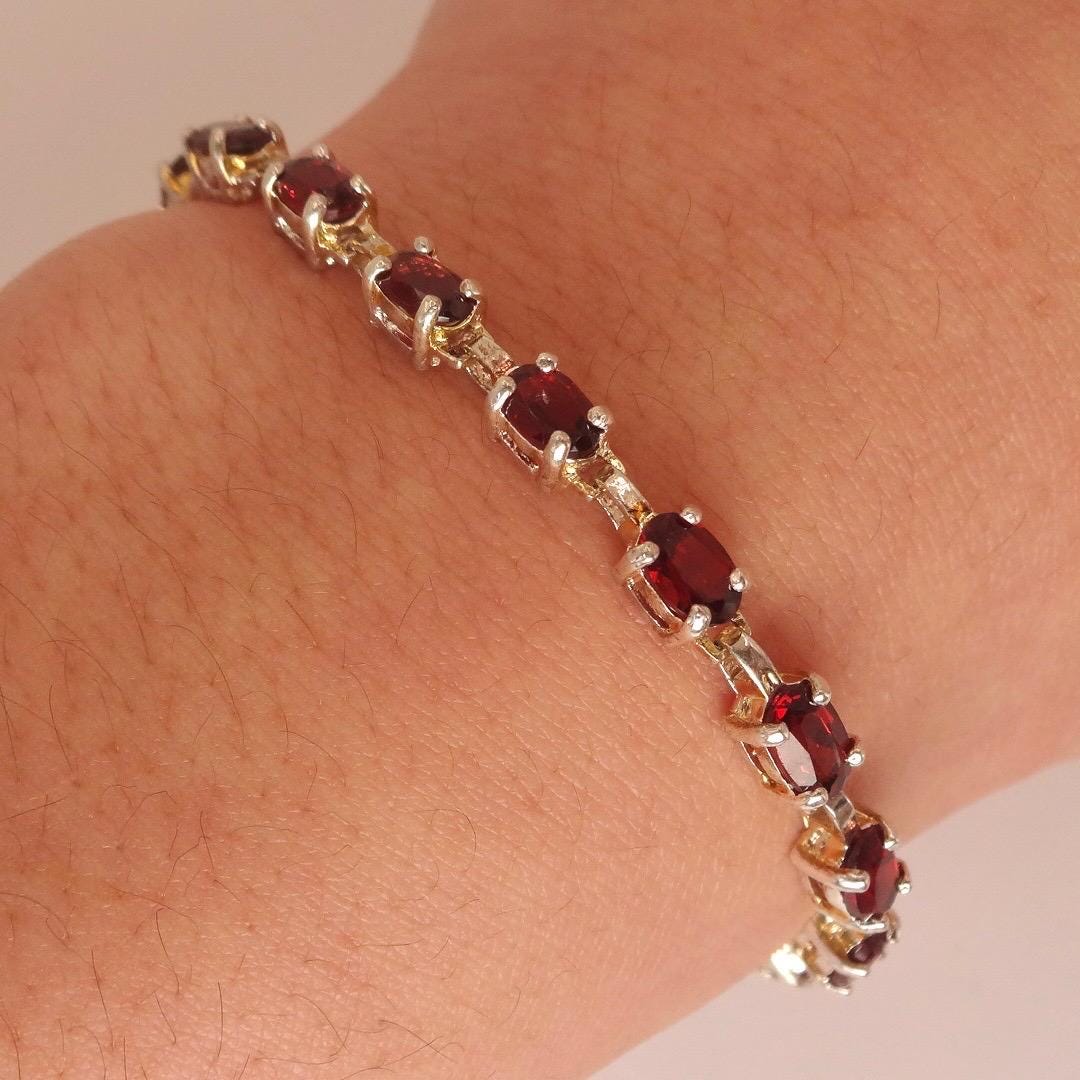 Vintage Bohemian Red Garnet Bracelet 925 Sterling Silver