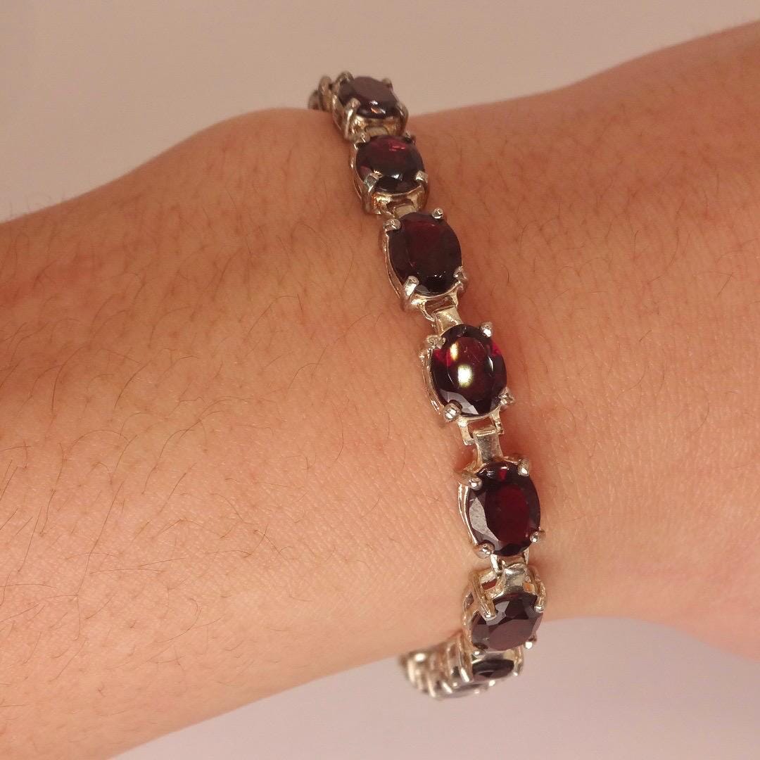 Vintage Red Tourmaline 925 Sterling Silver Tennis Bracelet