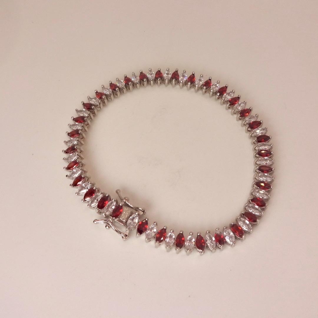 Vintage Red Garnet Tennis Bracelet in 925 Sterling Silver