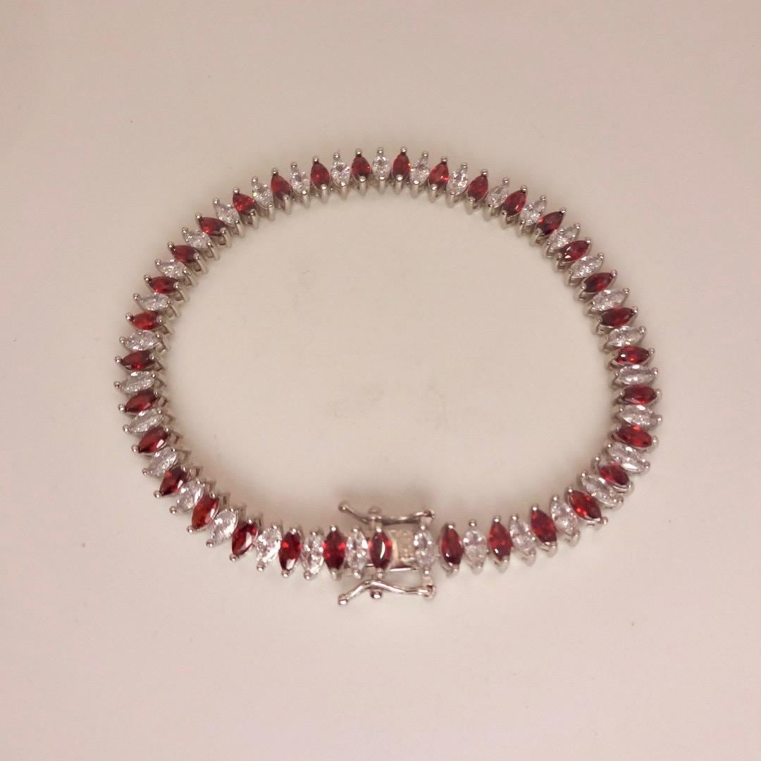 Vintage Red Garnet Tennis Bracelet in 925 Sterling Silver
