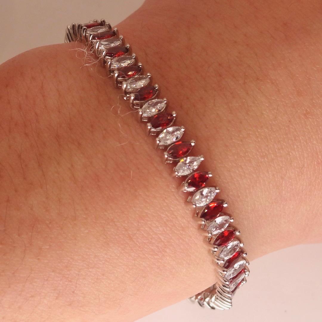 Vintage Red Garnet Tennis Bracelet in 925 Sterling Silver
