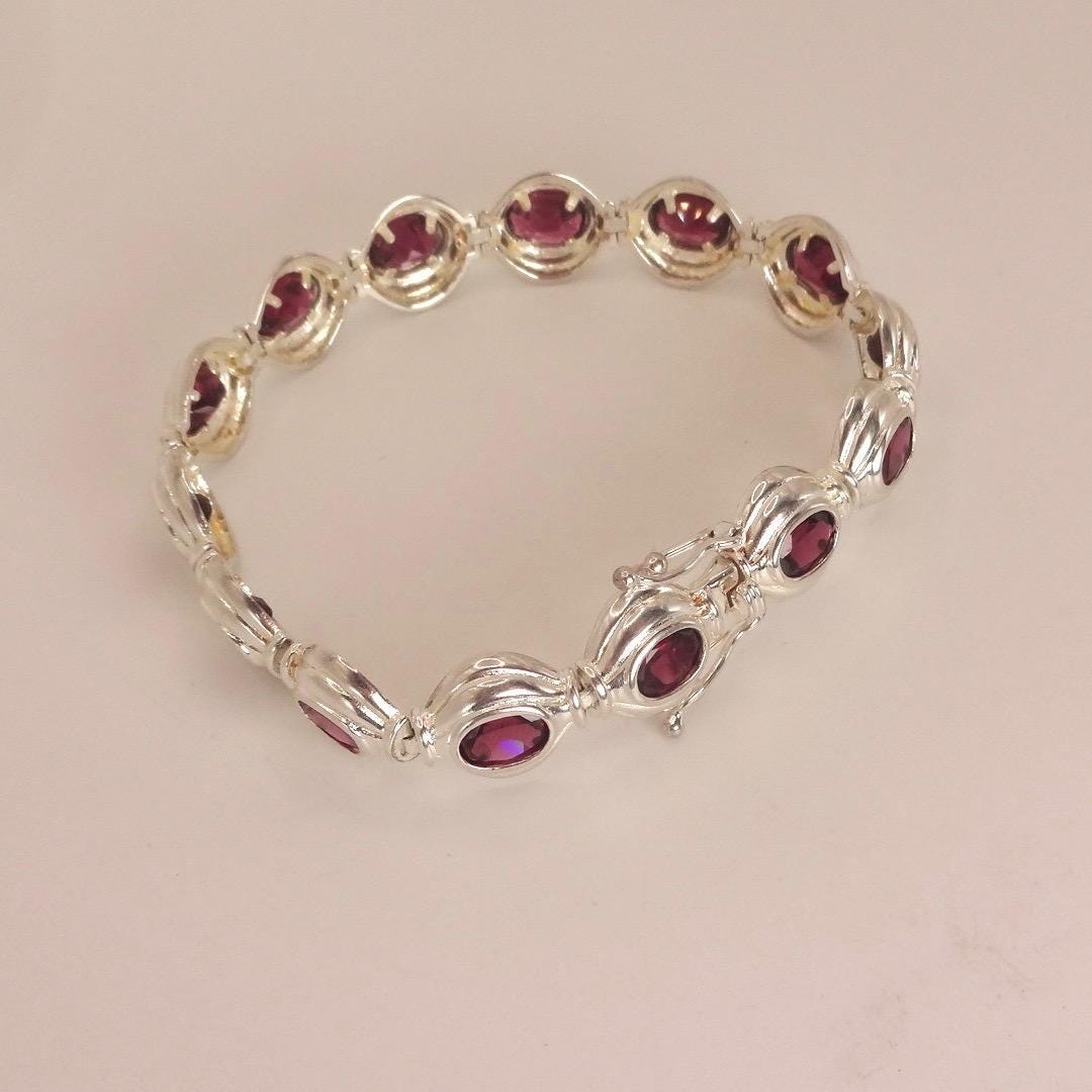 Vintage Red Garnet Bracelet Sterling Silver Deco Tennis