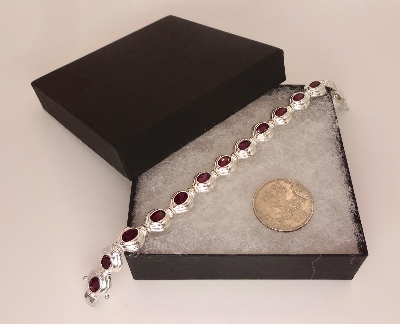 Vintage Red Garnet Bracelet Sterling Silver Deco Tennis